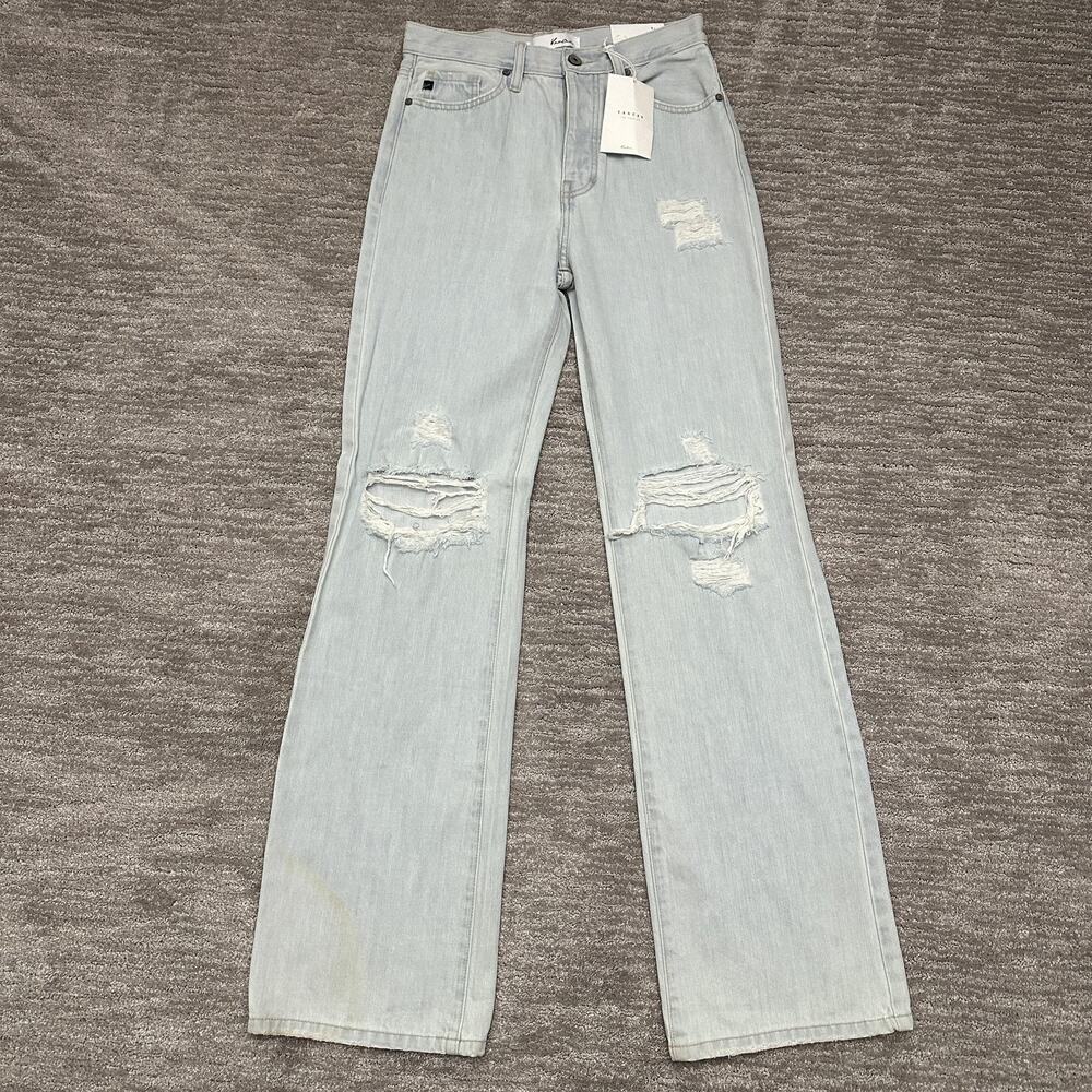 KanCan Jeans Juniors 3/25 Light Wash High Rise 90s Flare Distressed Ripped Denim